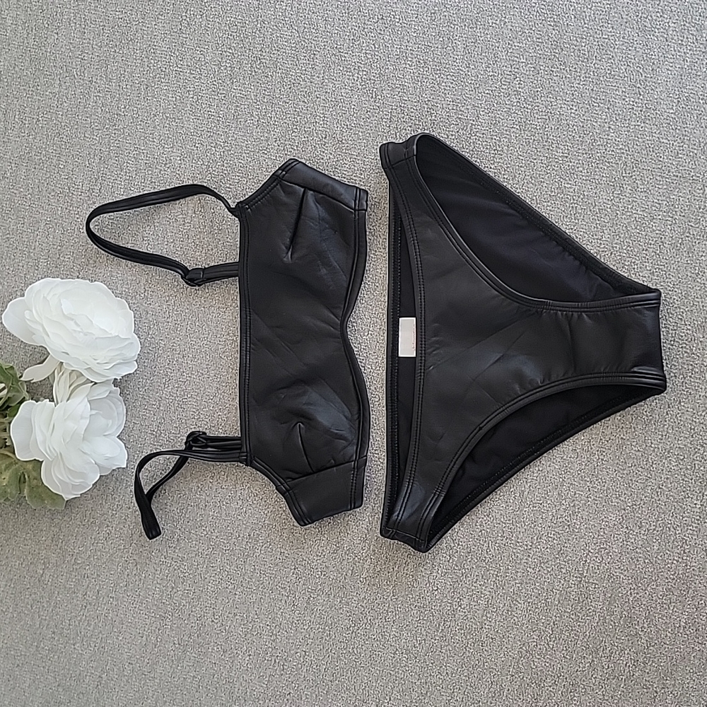 NWOT Leather Look Black Bikini